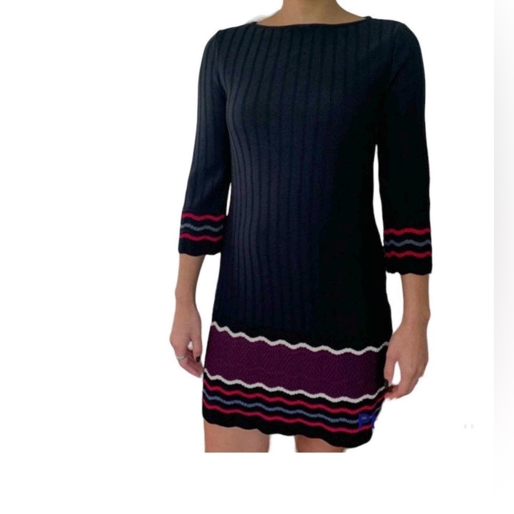 Nine West 3/4 Sleeve Multi Color Striped Sweater Dress Size M